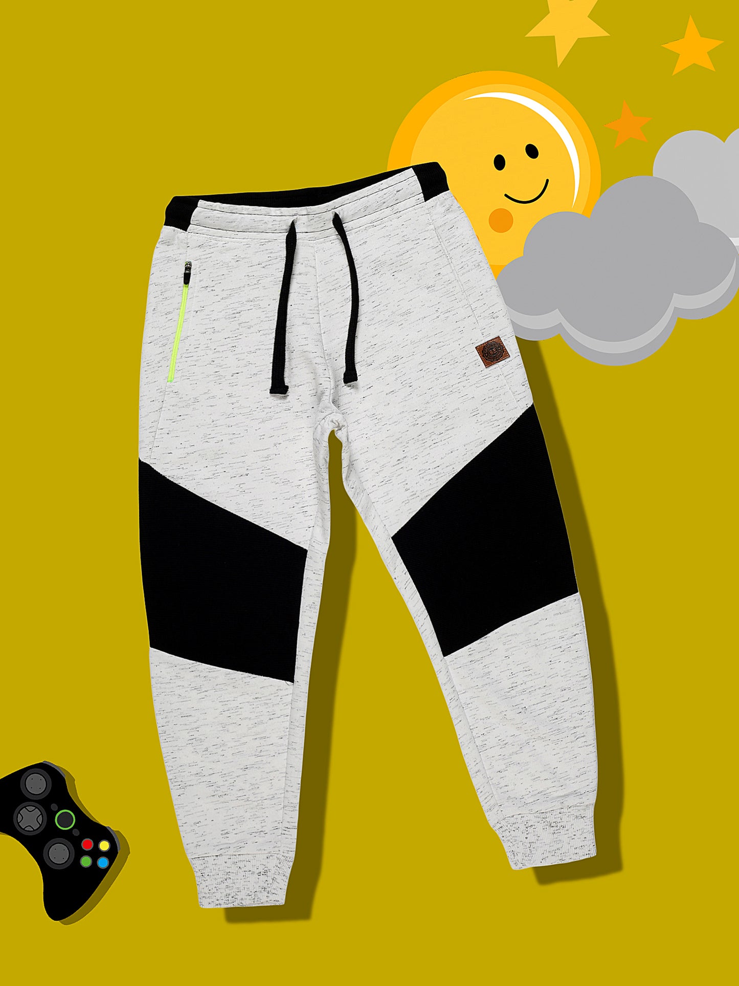 Boys Neppy White Melange Athleisure Joggers